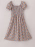 Fall floral print smocked mom dress