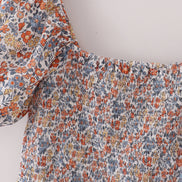 Fall floral print smocked mom dress
