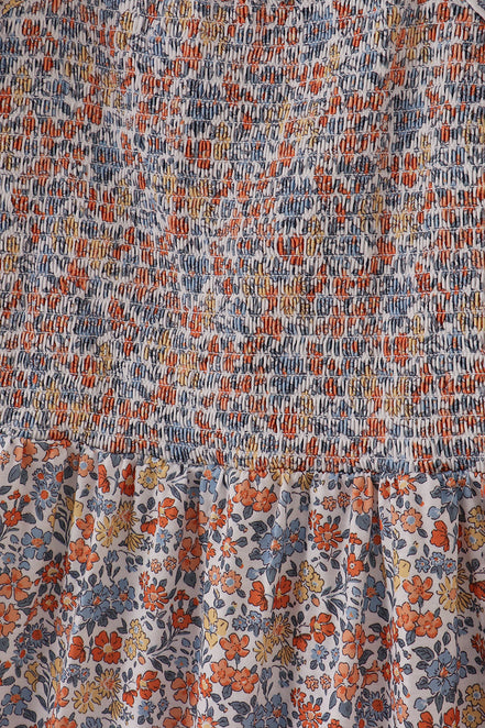 Fall floral print smocked mom dress