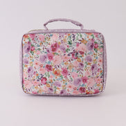 Purple floral print canvas bow lunch bag
