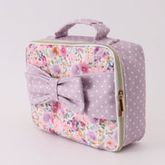 Purple floral print canvas bow lunch bag