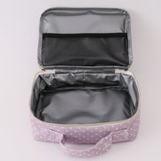 Purple floral print canvas bow lunch bag