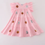 Pink ghost pumpkin sequin ruffle dress