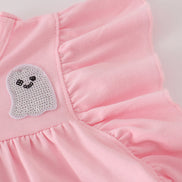 Pink ghost pumpkin sequin ruffle dress