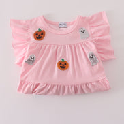 Pink ghost pumpkin sequin ruffle dress
