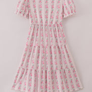 Pink floral print tiered mom dress