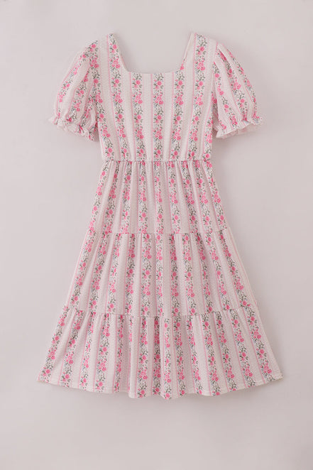 Pink floral print tiered mom dress