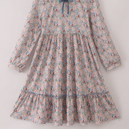 Blue floral print ruffle mom dress