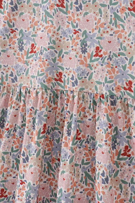 Blue floral print ruffle mom dress