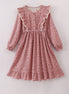 Floral corduroy lace ruffle mom dress