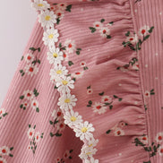 Floral corduroy lace ruffle mom dress