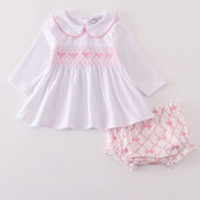 Pink bow smocked bloomer set