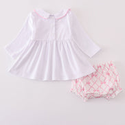 Pink bow smocked bloomer set