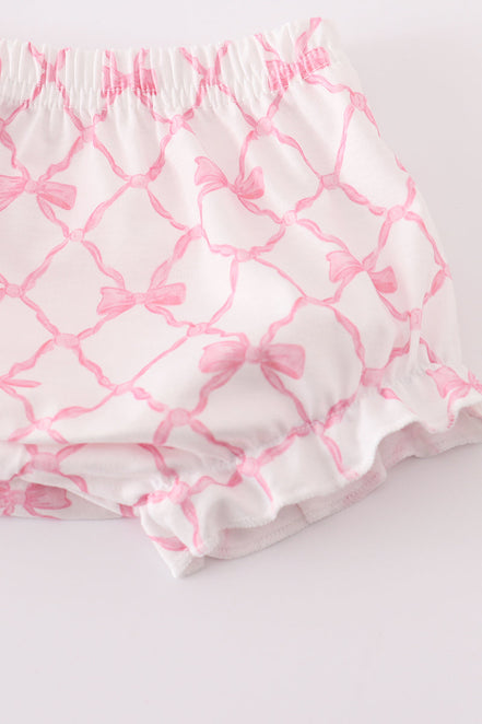 Pink bow smocked bloomer set