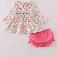 Pink rose hand smocked bloomer set