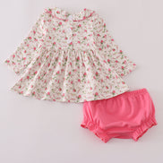 Pink rose hand smocked bloomer set