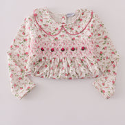 Pink rose hand smocked pants set