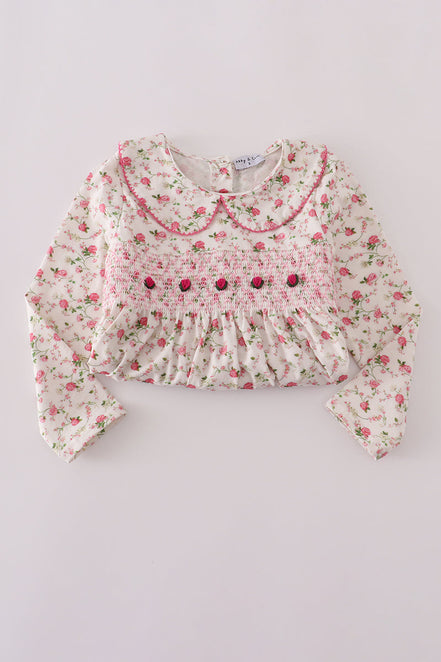 Pink rose hand smocked pants set