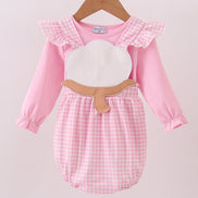Pink cotton applique gingham 2pc set