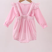 Pink cotton applique gingham 2pc set