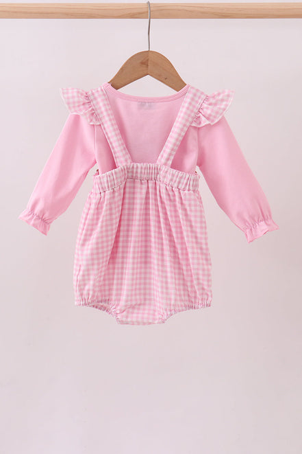 Pink cotton applique gingham 2pc set