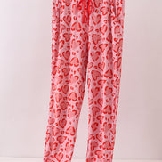 Red heart print bamboo pants