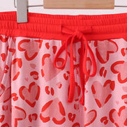 Red heart print bamboo pants
