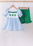 Blue clover embroidery swiss dot shorts set