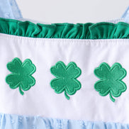 Blue clover embroidery swiss dot shorts set