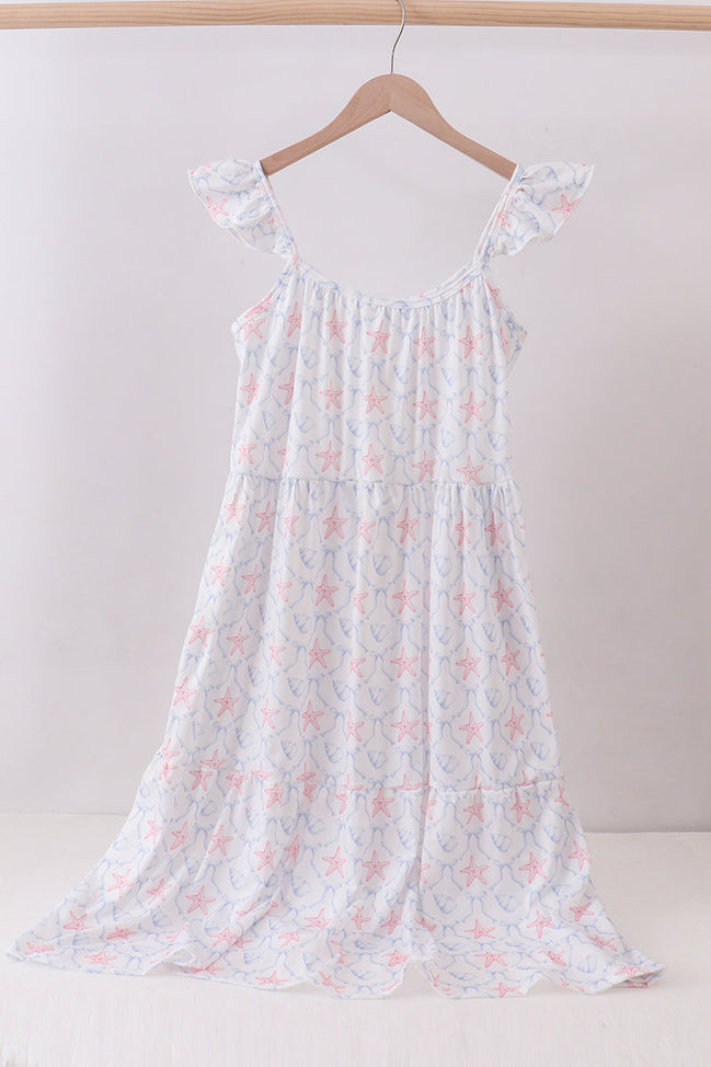 Blue starfish shell tiered women dress