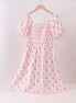 Pink bow hydrangea smocked women dress