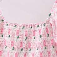 Pink bow hydrangea smocked women dress