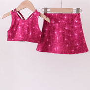 Wine red glitter skort set