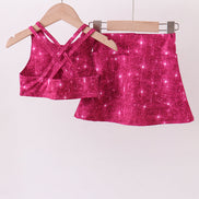 Wine red glitter skort set