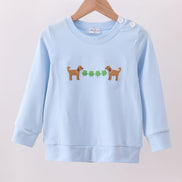 Blue puppy clover embroidery top