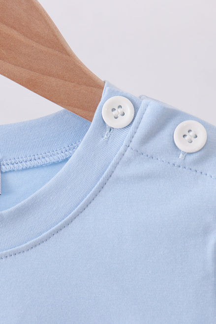 Blue puppy clover embroidery top