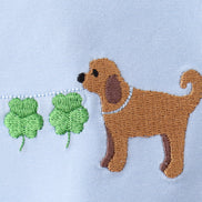 Blue puppy clover embroidery top