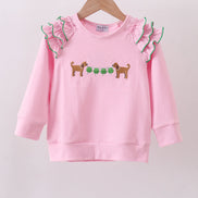 Pink puppy clover embroidery ruffle top