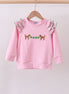 Pink puppy clover embroidery ruffle top