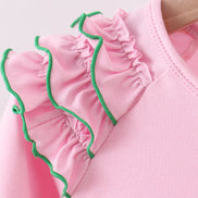 Pink puppy clover embroidery ruffle top