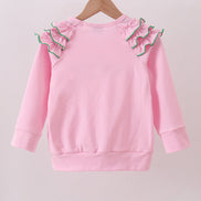 Pink puppy clover embroidery ruffle top