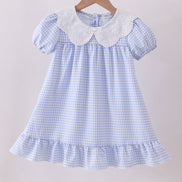 Blue Gingham Lace Ruffle Dress