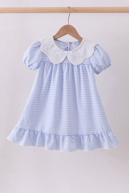 Blue Gingham Lace Ruffle Dress