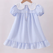 Blue Gingham Lace Ruffle Dress