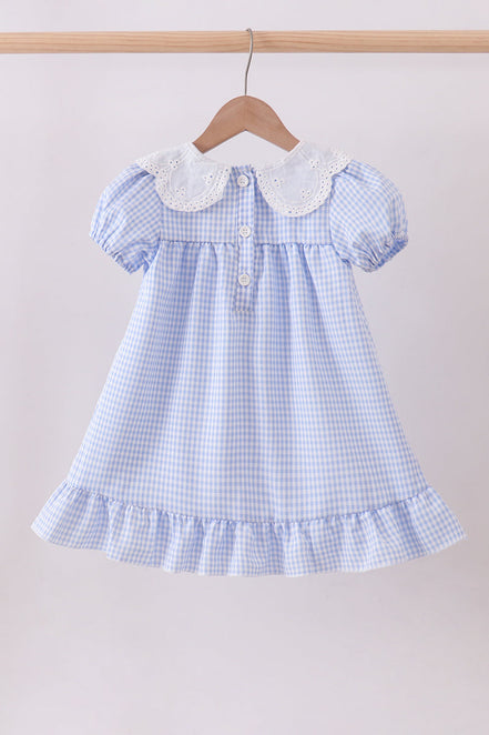 Blue Gingham Lace Ruffle Dress