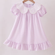 Purple Gingham Lace Ruffle Dress