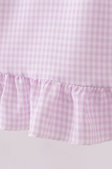 Purple Gingham Lace Ruffle Dress