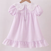 Purple Gingham Lace Ruffle Dress