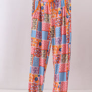 Orange floral patchwork bamboo women pants