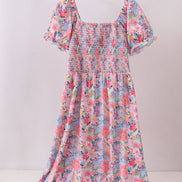 Purple floral smocked women dress